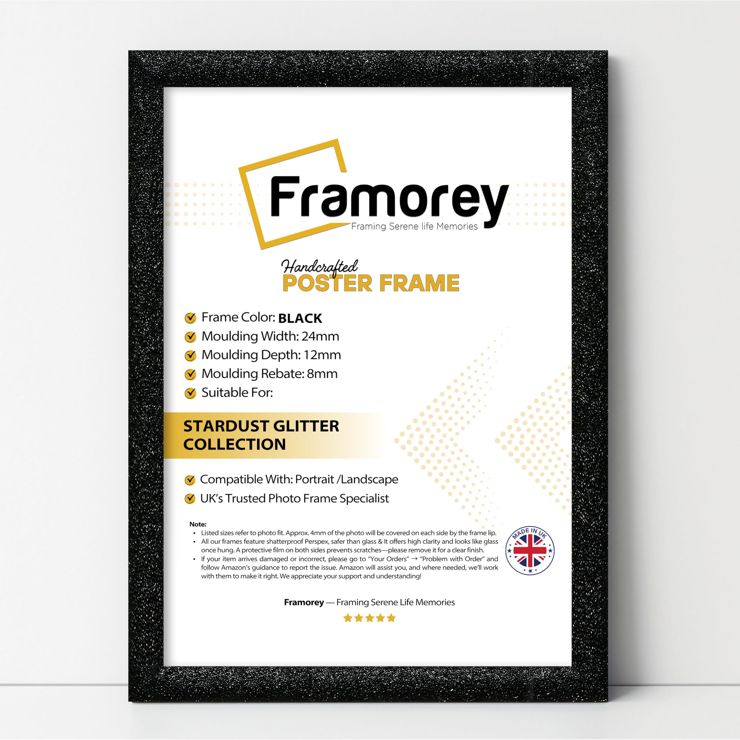 FRAMOREY Glitter Sparkle Stardust Picture Frame, 19x13 Inch Size Black Photo Frame, Wall Hanging Photo Print Frames, Home Décor Frames