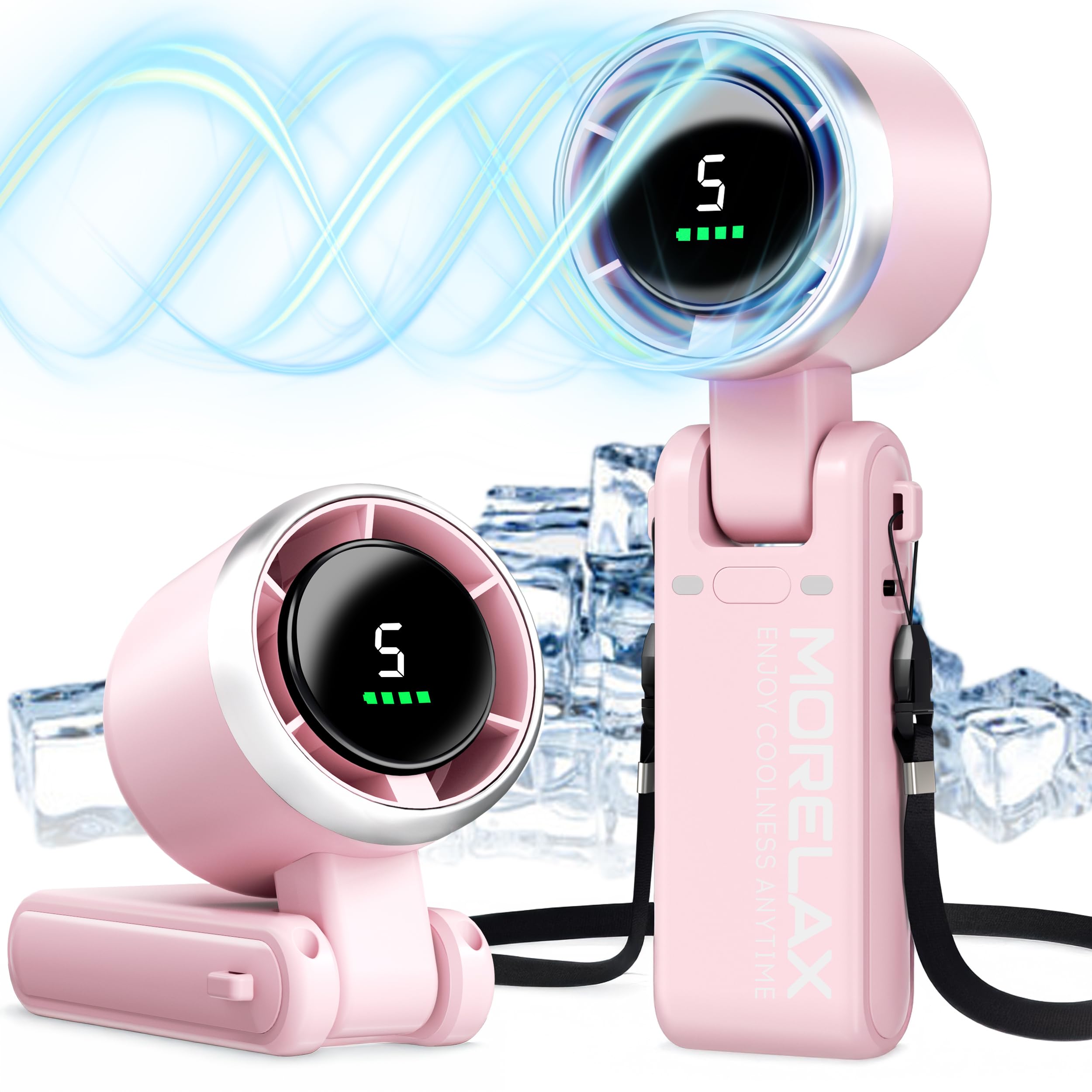 Ventilatore Portatile a Mano, Ventilatori Turbo ad Alta Velocità, 5 Velocità con Display a LED, 4000 mAh, Ventilatore Portatile Ricaricabile Tramite USB per Attività all'aperto, Viaggi, Lavoro, Rosa