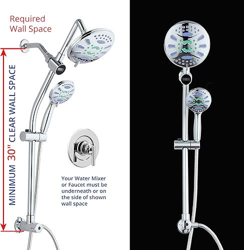 Miniatura 6 de Estación de spa de 34 pulgadas con barra deslizante sin taladro con cabezal de ducha antiobstrucción de 48 ajustes y pantalla LED de temperatura,
