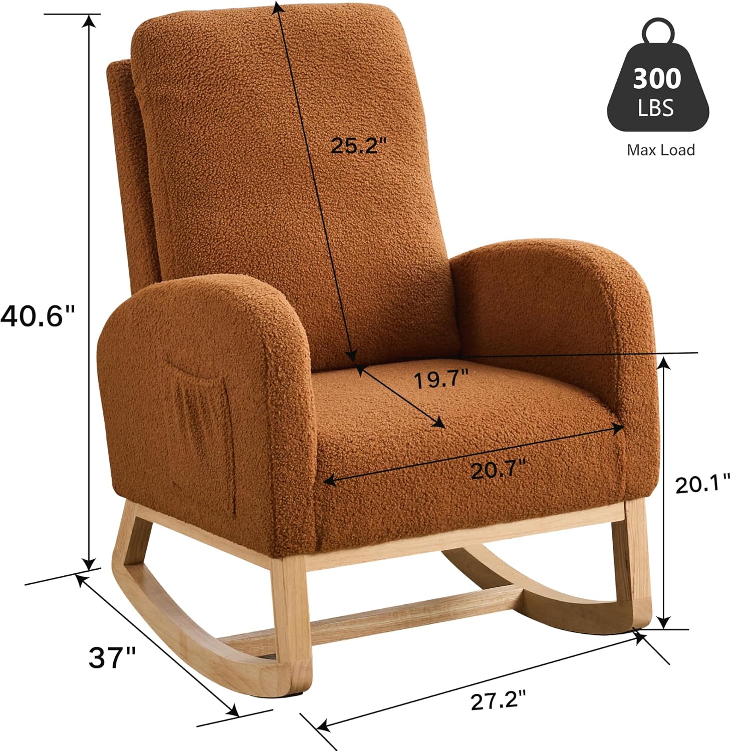 Chifee & Vingol Rocking Chair Nursery Sherpa Boucle Nursing Glider Rocker Chair, Teddy Brown