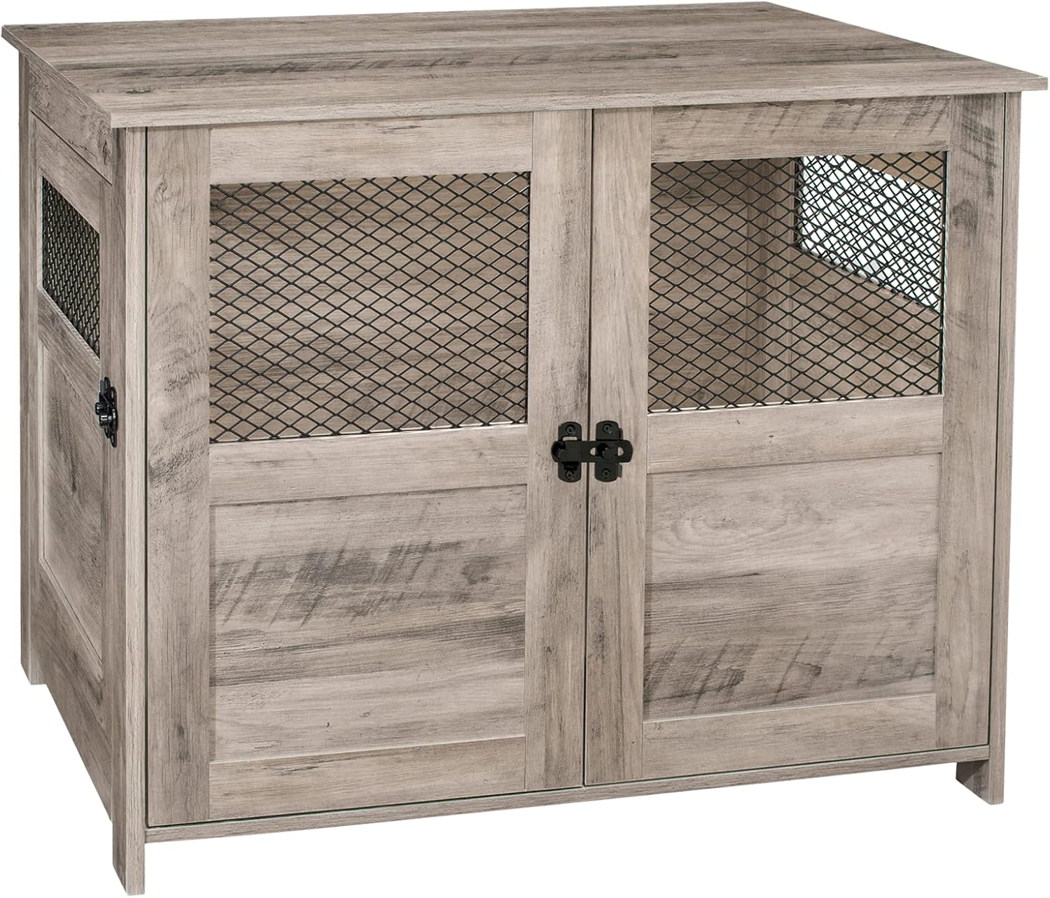 DINZI LVJ Dog Crate Furniture, Wooden Dog Kennel with 4 Lockable Doors, Open in 3 Directions, Indoor Decorative Dog Cage with…