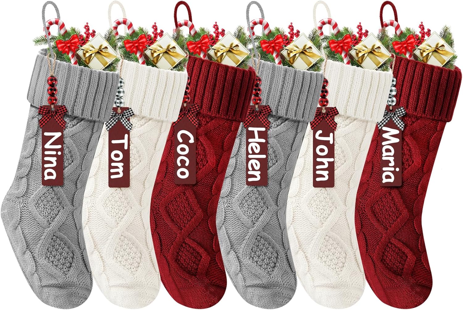 Christmas Stockings 18 Inches,Long Knitted Stocking with Name Tags, Christmas Decoration Hanging Stockings Fireplace Xmas Tree Ornaments for Home Family