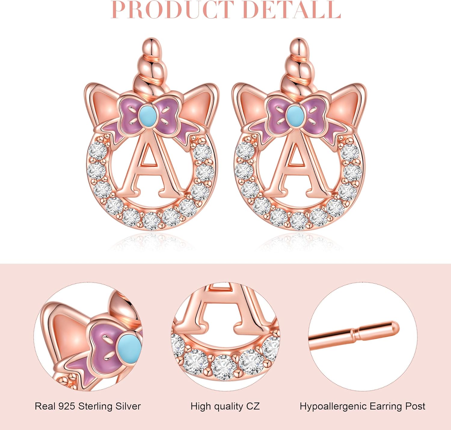 C-leen Unicron Initial Earrings for Girls Teens, 925 Sterling Silver Post Stud Earrings Initial Unicorn Earring Birthday Christmas Gifts for Girls Teens - Image 6