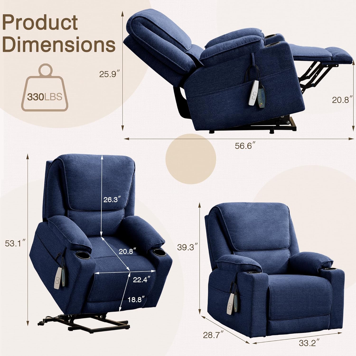 LOUVIXA Recliner Chair product dimensions and 330 lbs weight capacity