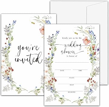 Bridal Shower Invitations, Wildflowers Wedding Party Invitations, Bridal Shower Party Fill In Invitation Cards, Engagement Party Favor Supplies20 Invites With 20 Envelopes -03