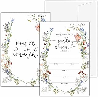 Bridal Shower Invitations, Wildflowers Wedding Party Invitations, Bridal Shower Party Fill In Invitation Cards, Engagement Party Favor Supplies(20 Invites With 20 Envelopes) -03
