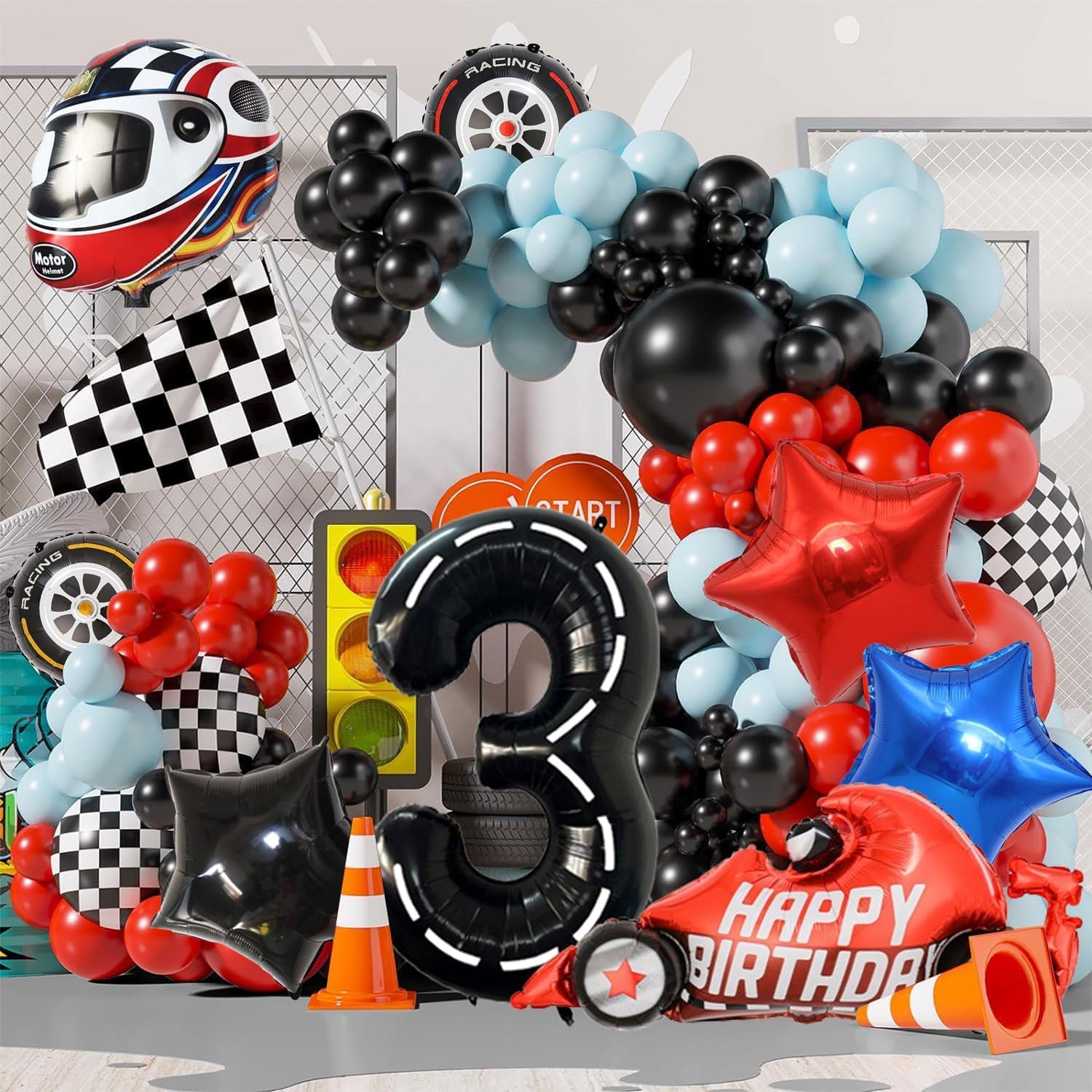 Fornure per feste di compleanno decorazioni numero palloncini auto da corsa per ragazzi auto da corsa K ghirlanda di buon compleanno decorazioni Vroom  15