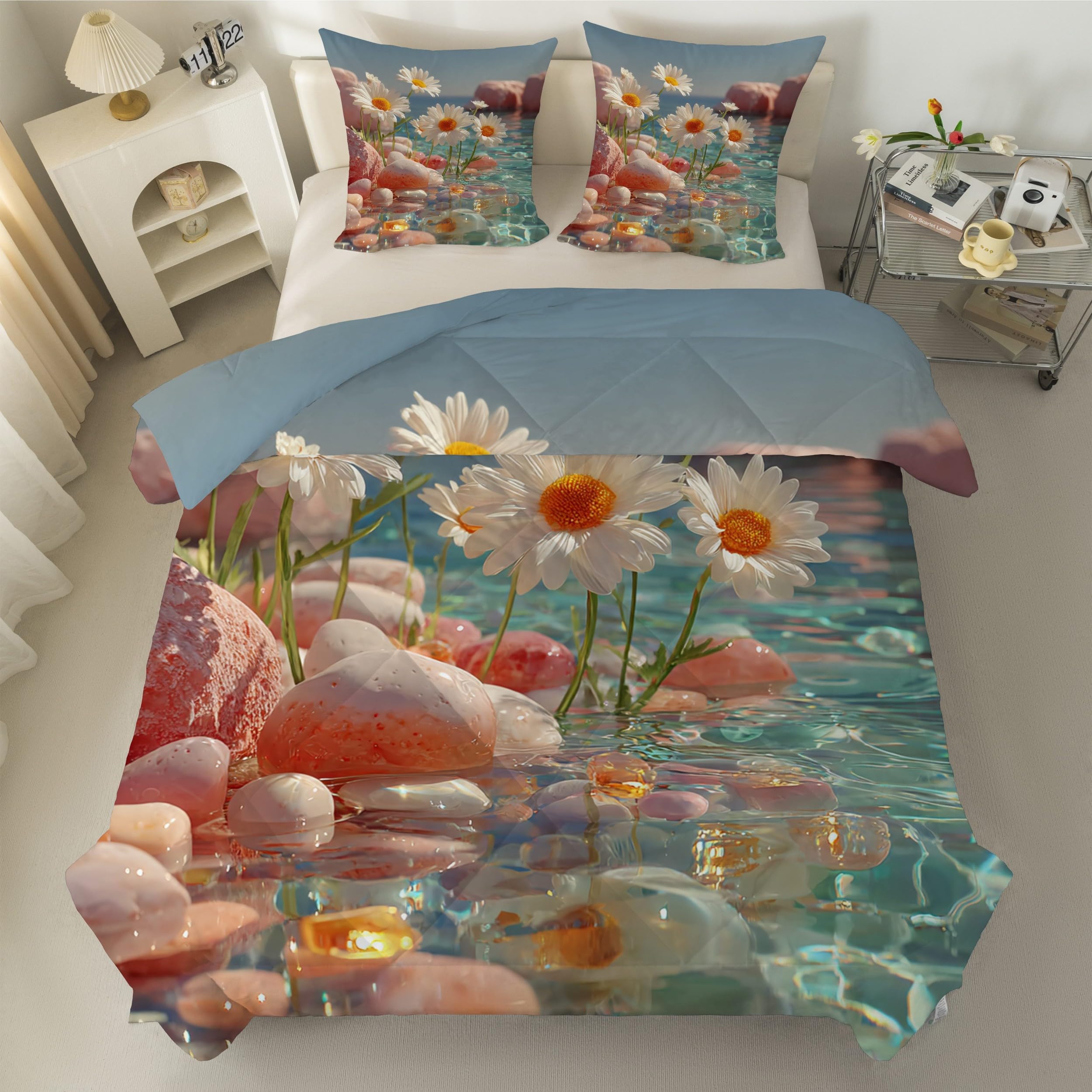 Couette 140x200 Enfant Marguerite imprimée en microfibre 4 saisons avec 2 taies S98