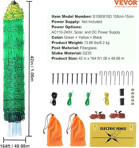 Miniatura 25 de VEVOR Red eléctrica para cerca, 50 pulgadas de alto x 164 pies de largo, valla de red de ganado con postes y estacas, redes de malla portátiles