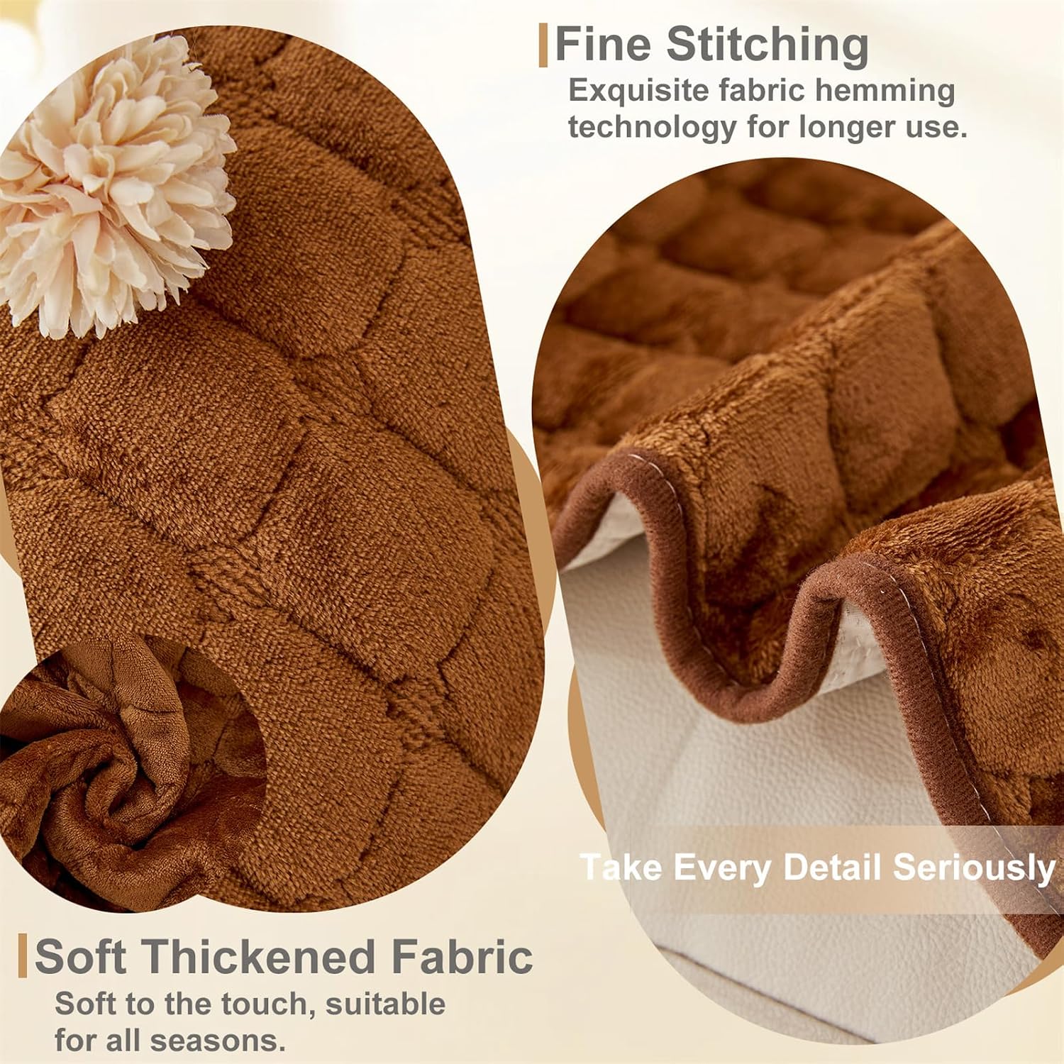 Sofa Armrest Cover, Headrest Cover for 1/2/3 Seat Velvet Recliner Chair Winter Soft Plush Nonslip Sofa Slipcover with Side Pocket Quilted Protector for Pets (Coffee,2 Seater 4PCS)