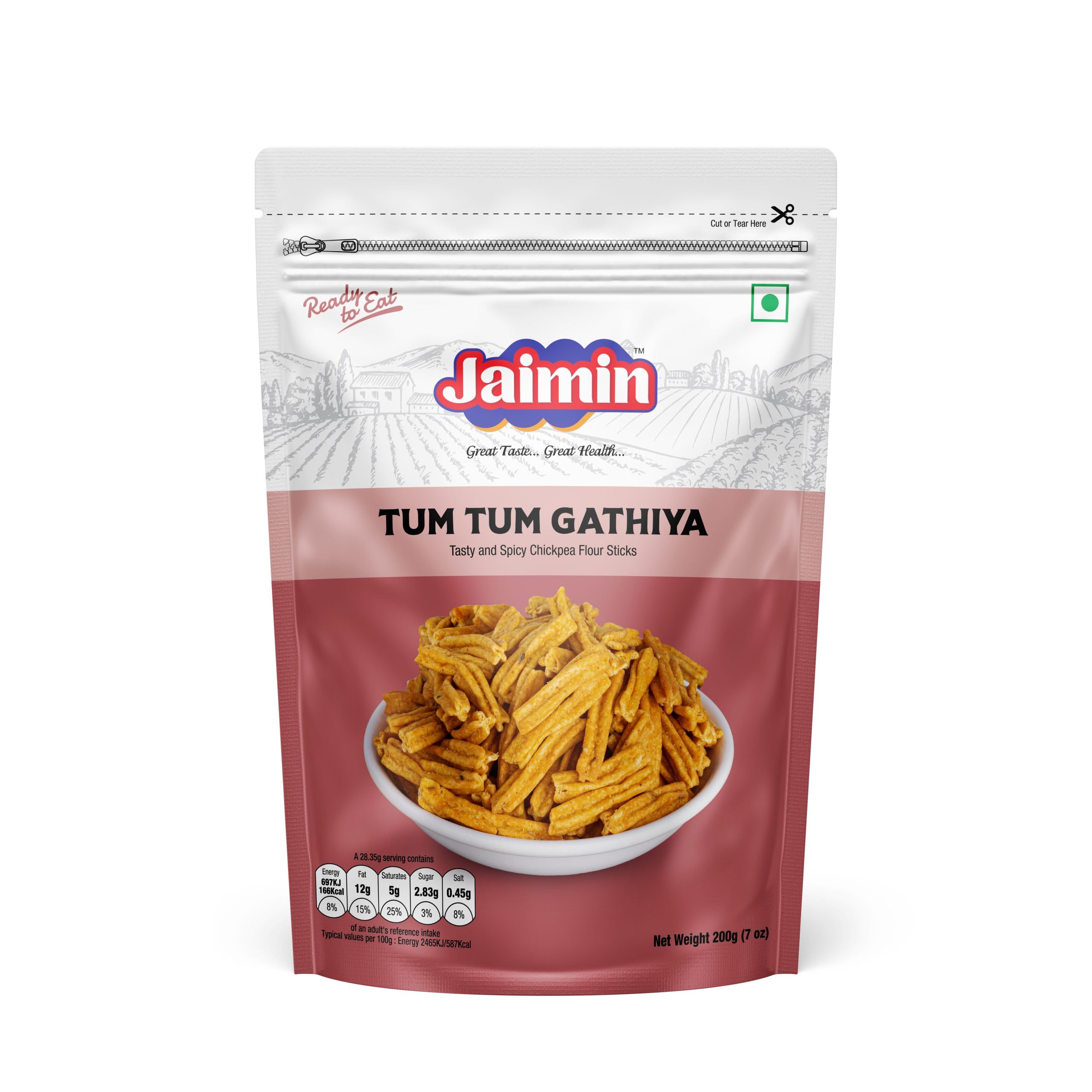Lily's Indian Vegetarian Cuisine Present Jaimin Khatta Mitha Sweet and Salty Savoury Mix, 200g, Assorted Indian Snack Variety Pack of 1 (1, Tum-Tum-Gathiya)