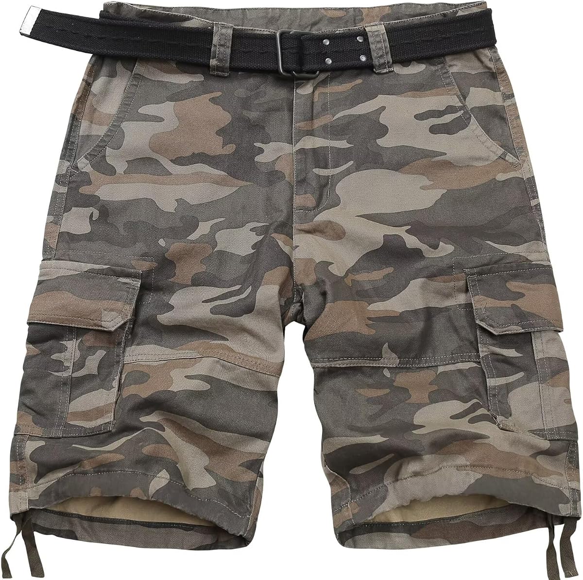 Men's Camo Multi-Pocket Relaxed Fit Casual Shorts, Outdoor Camouflage Twill Cargo Shorts 11" Inseam(No Belt)