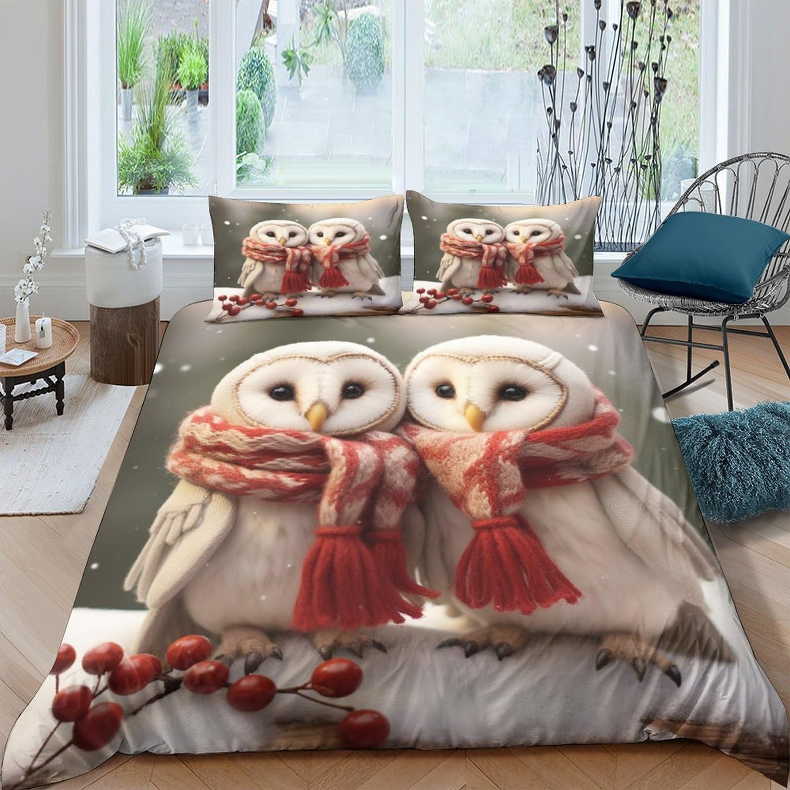 Housse de couette chouette King et taies d'oreiller pour lit enfant et adulte