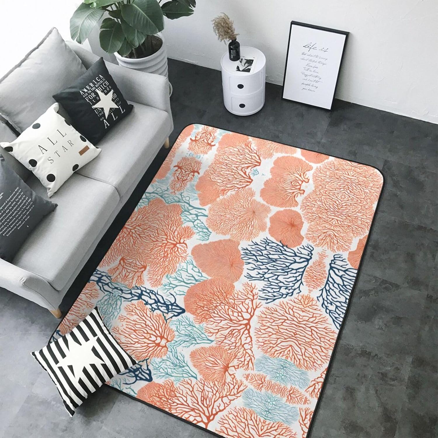 Flannel Non-Slip (Coral Reef) Rug Pad 80×50in Soft Washable Protective for Hardwood Floors Bedroom Bathroom Living Room
