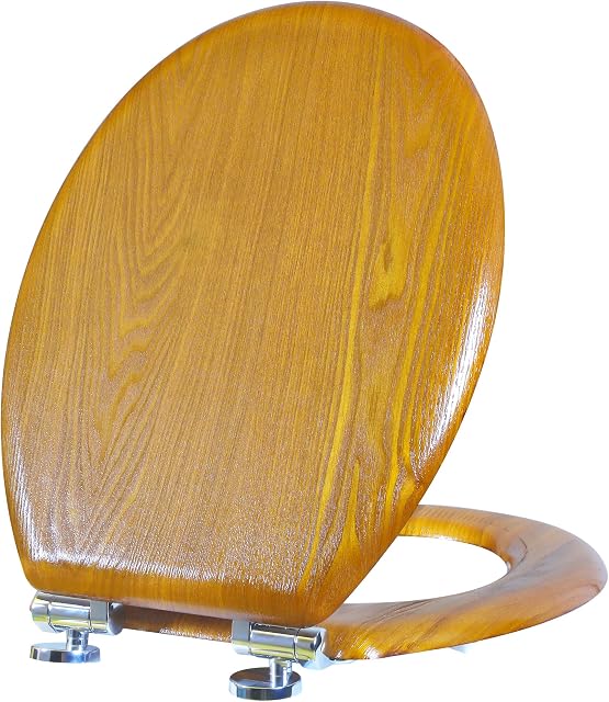Wood Toilet Seat Standard Antibacterial Wooden Toliet Seat Lid with Slow Close, Zinc Alloy Hinges Grass Yellow