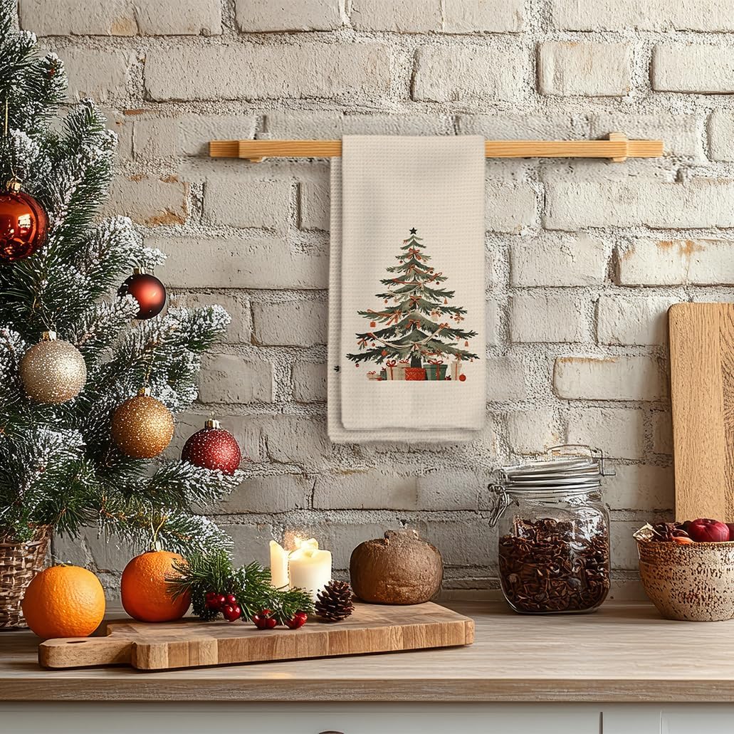 Christmas Kitchen Towels - Red Bow Ribbon Christmas Tree Hand Towels, Dish Towels & Tea Towels for Kitchen & Bathroom Decor - 16x24inch - Image 5