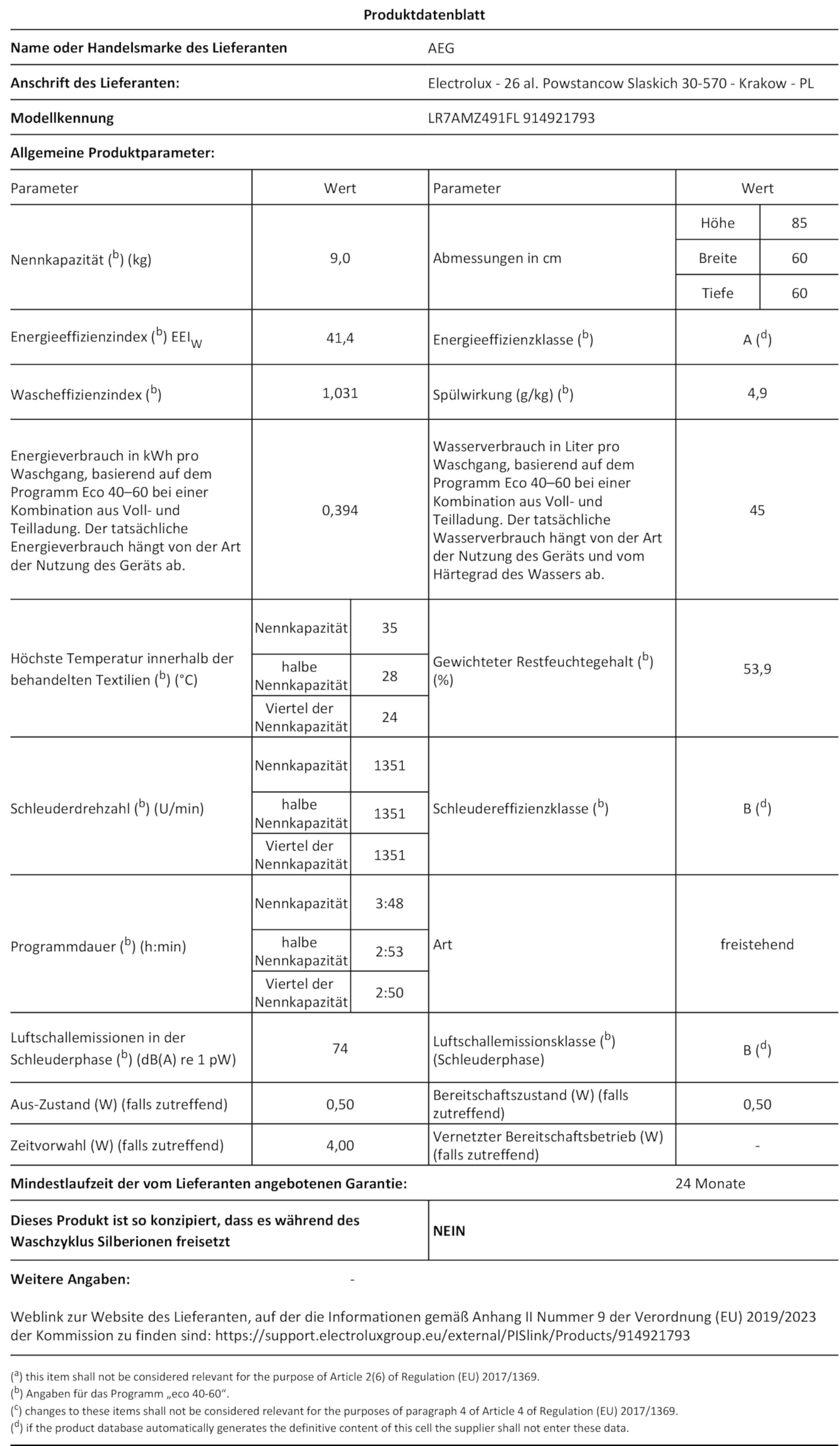 AEG Waschmaschine 9kg Serie 7000 ProSteam Dampf-Programm 1400 U/min A-20% Leise Mengenautomatik Nachlegefunktion Startzeitvorwahl Vollwasserstopp