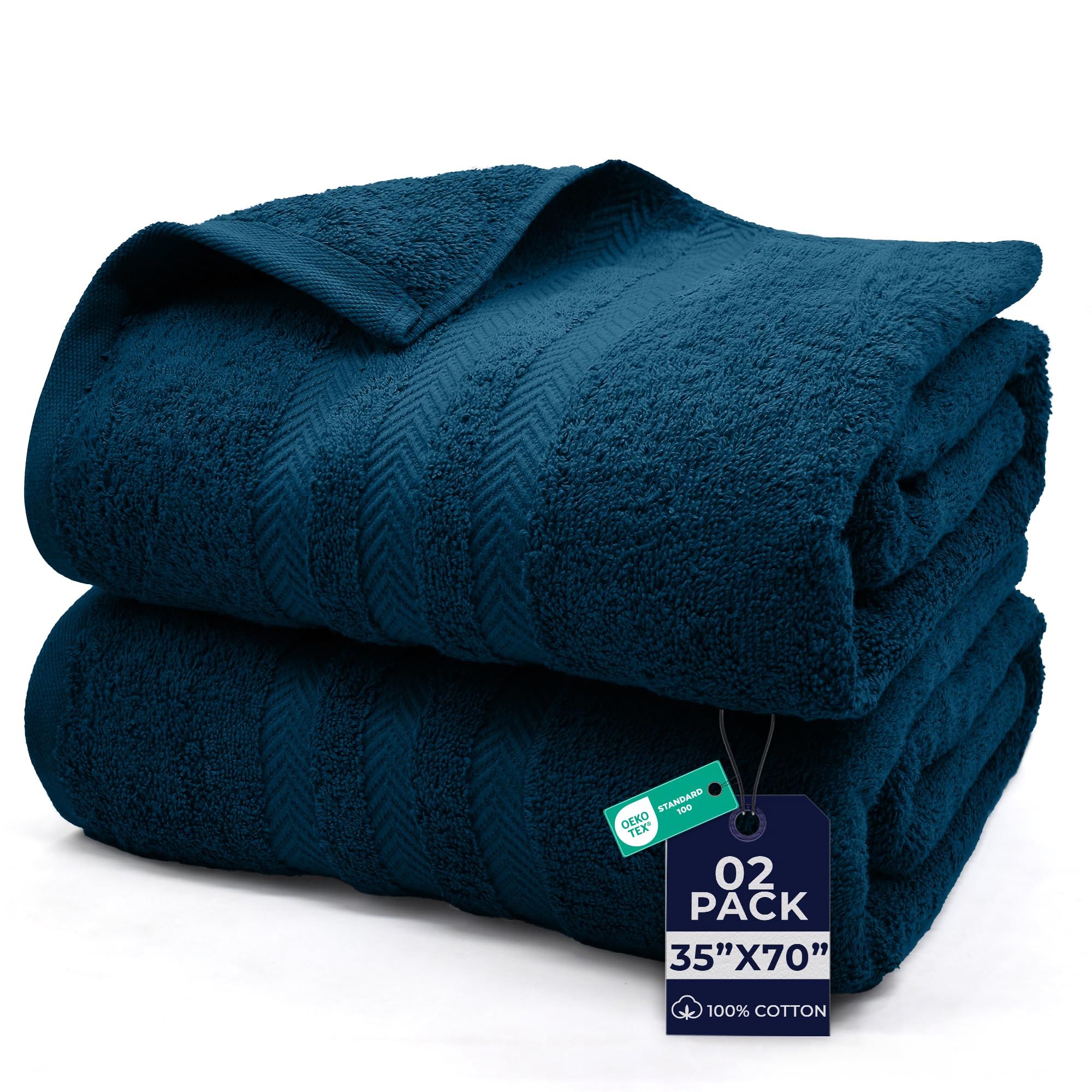 DAN River 2 Pack Bath Sheets Extra Large 35x70, Large Bath Towels for Adults, XL Oversized Heavy Duty Towel Set, 600 GSM 100% Ring Spun Cotton, Soft Quick Dry, Blue Opal