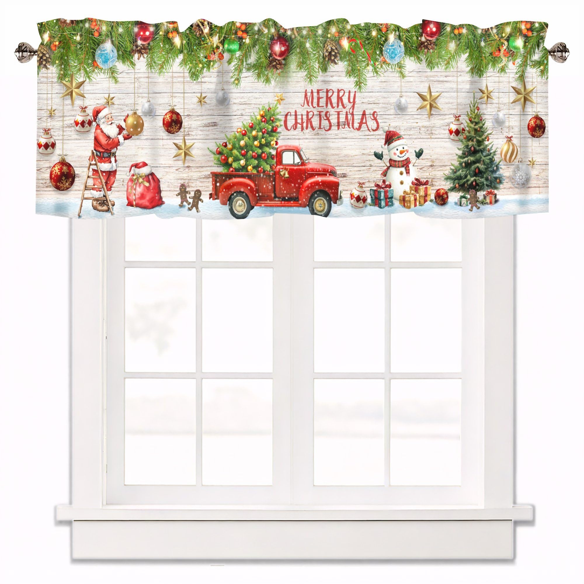 Christmas Valances for Windows, Kitchen Short Window Curtains 42x12 Inch
