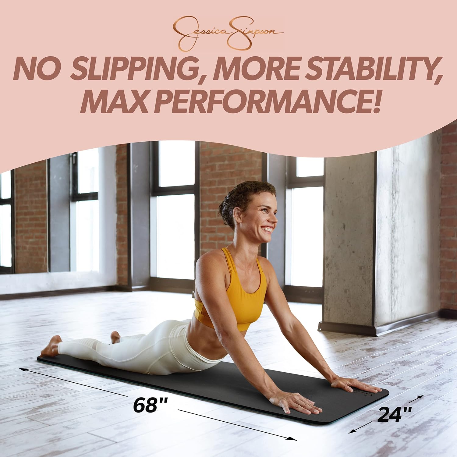 Jessica Simpson 12mm Yoga Mat with Carrying Strap - Black : Sports & Outdoors