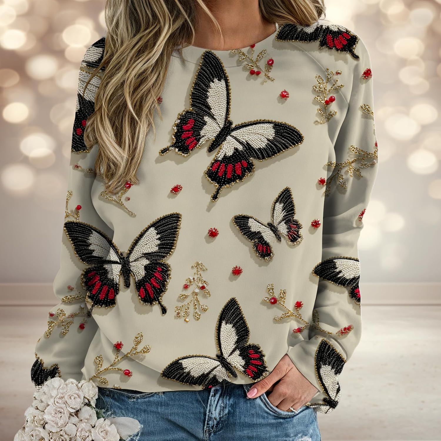 Unique Graphic Shirts for Women Trendy Dressy Long Sleeve Soft Pullover Tops Fall Winter Crewneck Causal Jumpers - Image 2