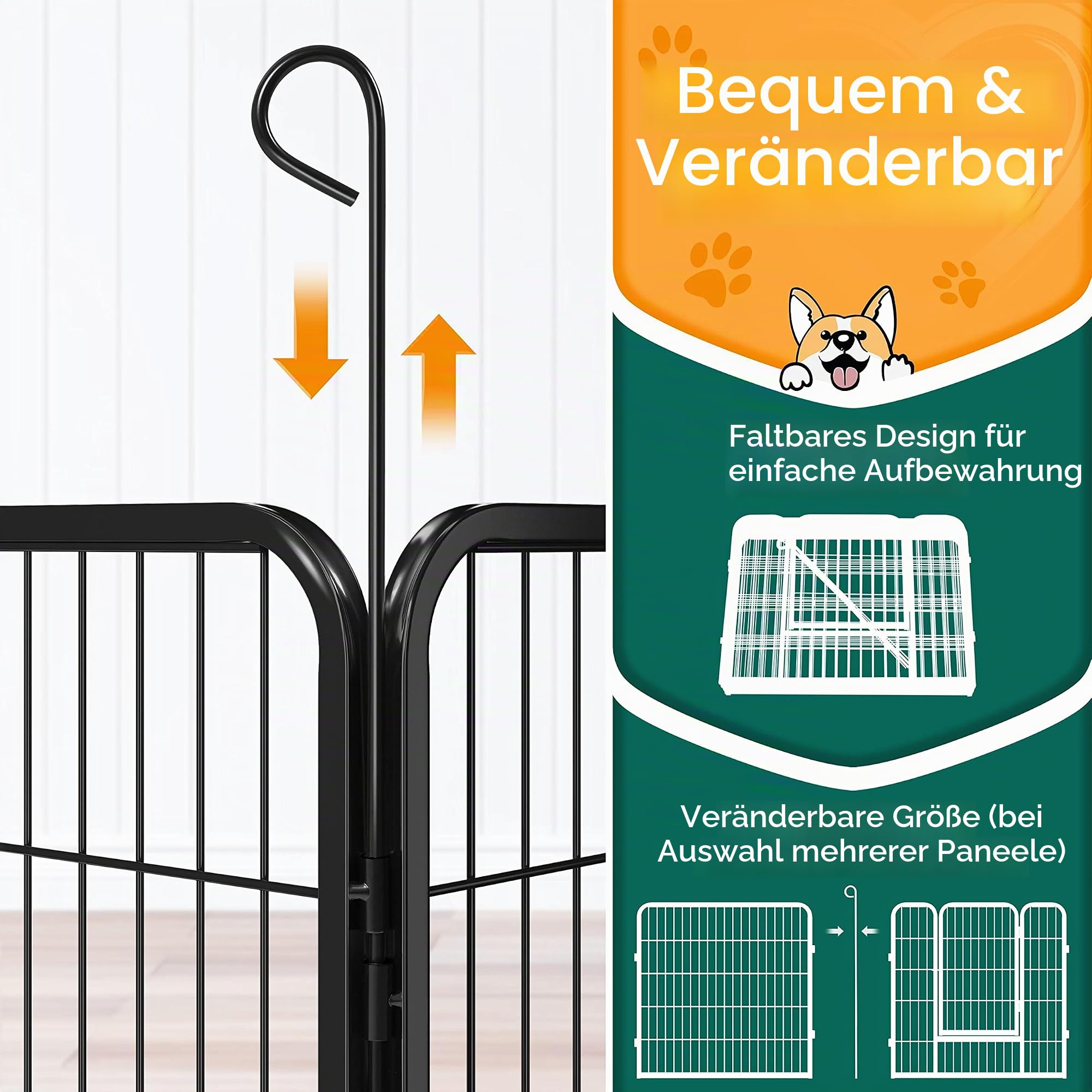 Yaheetech 8 Elemente Welpenauslauf Welpengehege mit Tür Absperrgitter 80 x 80cm Freilaufgehege Welpenzaun für Hasen Kaninchen Hunde Meerschweinchen