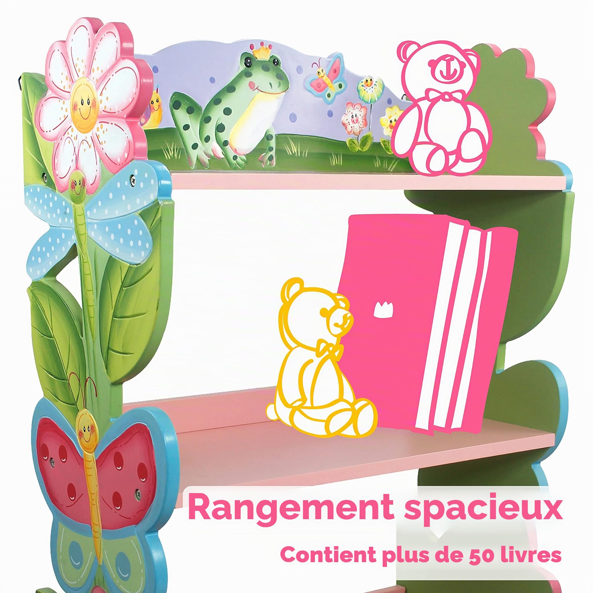 Fantasy Fields Bibliothèque Enfant Fille Bois étagère de Rangement Livres Jouets W-7500A | Étagère de Rangement Livres Jouets, 55,88 x 29,21 x 96,52 cm, Lot de 1