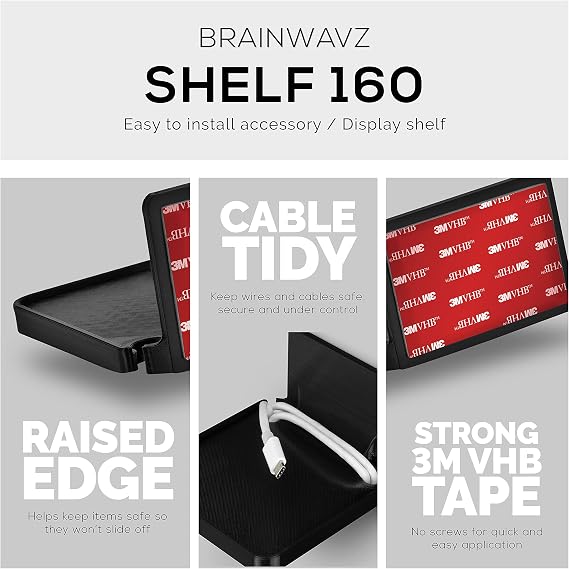 BRAINWAVZ Drill Free Wall Mount Shelf for Security Cameras, Baby Monitors, Speakers & More, Universal Holder, Strong Adheasive, Easy to Install, No Mess, Screwless (Black)