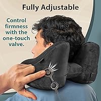 Vista 3 de FLOWZOOM Almohada inflable para el cuello para viajar en avión, almohada de avión con capucha en forma de H con 5 modos de repetición, inflado