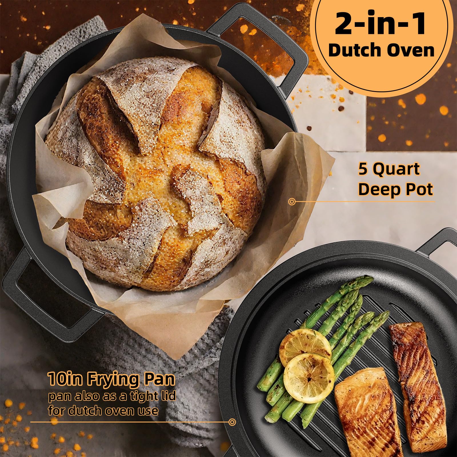 Umite Chef Cast Iron Dutch Oven - 5QT -5