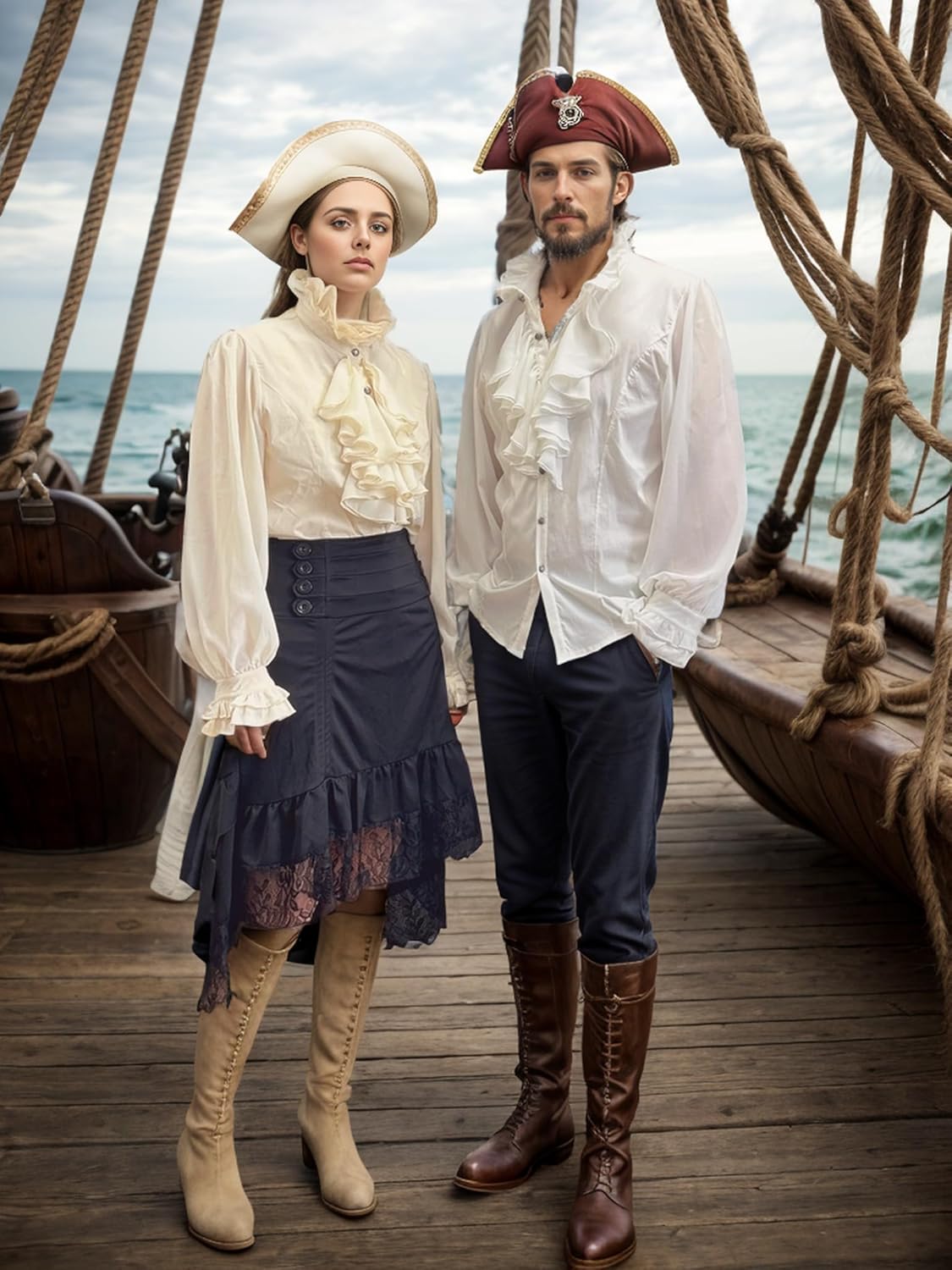 Womens Victorian Vintage Long Sleeve Shirt Ruffle Stand Collar Blouse Gothic Medieval Tops - Image 4