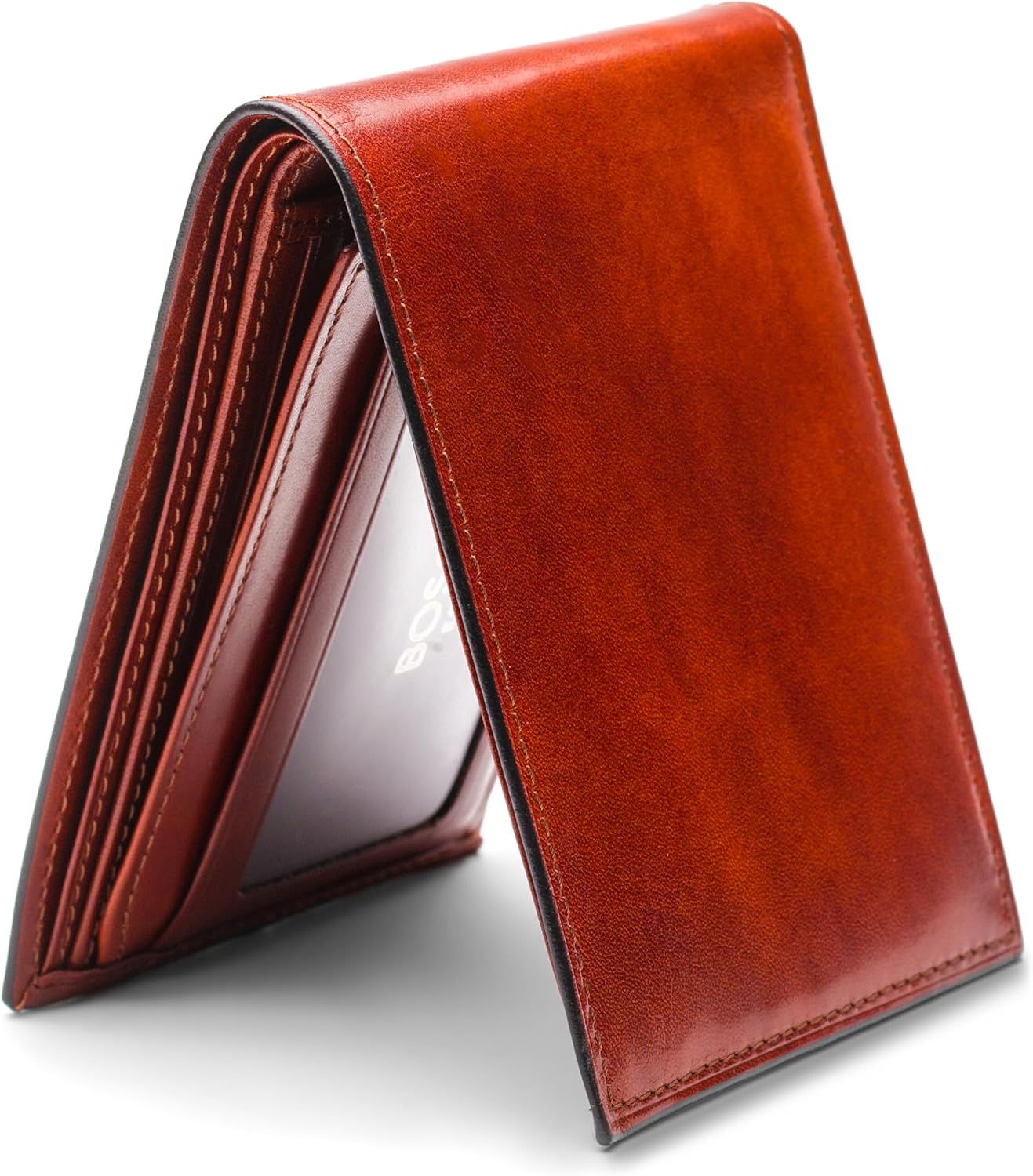 Bosca Men's Leather Wallet - Old Italia Bifold Wallet For Men Made From Full Grain Italian Leather, 11 Card Slots, ID Window, Divided Currency Well, Gift-Ready Packaging - Cognac Brown