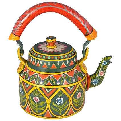 iHandikart Hand Painted Designer Aluminium Kettle for Tea/Coffee, Home D?cor& Gift Purpose. Capacity 1 L, Size 8.5
