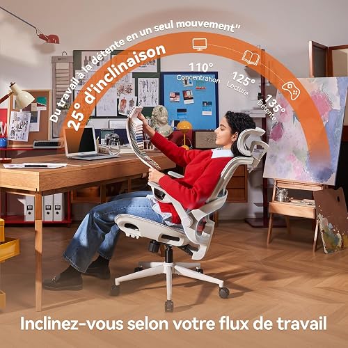 SIHOO B100 Ergonomic Office Chair, Comfy Desk Chair with Adaptive Dynamic Lumbar Support, Computer Chair with Extra Wide Headrest, Flip-Up Armrests, 90-135° Tilt Lock and Breathable Mesh Cushion - 6