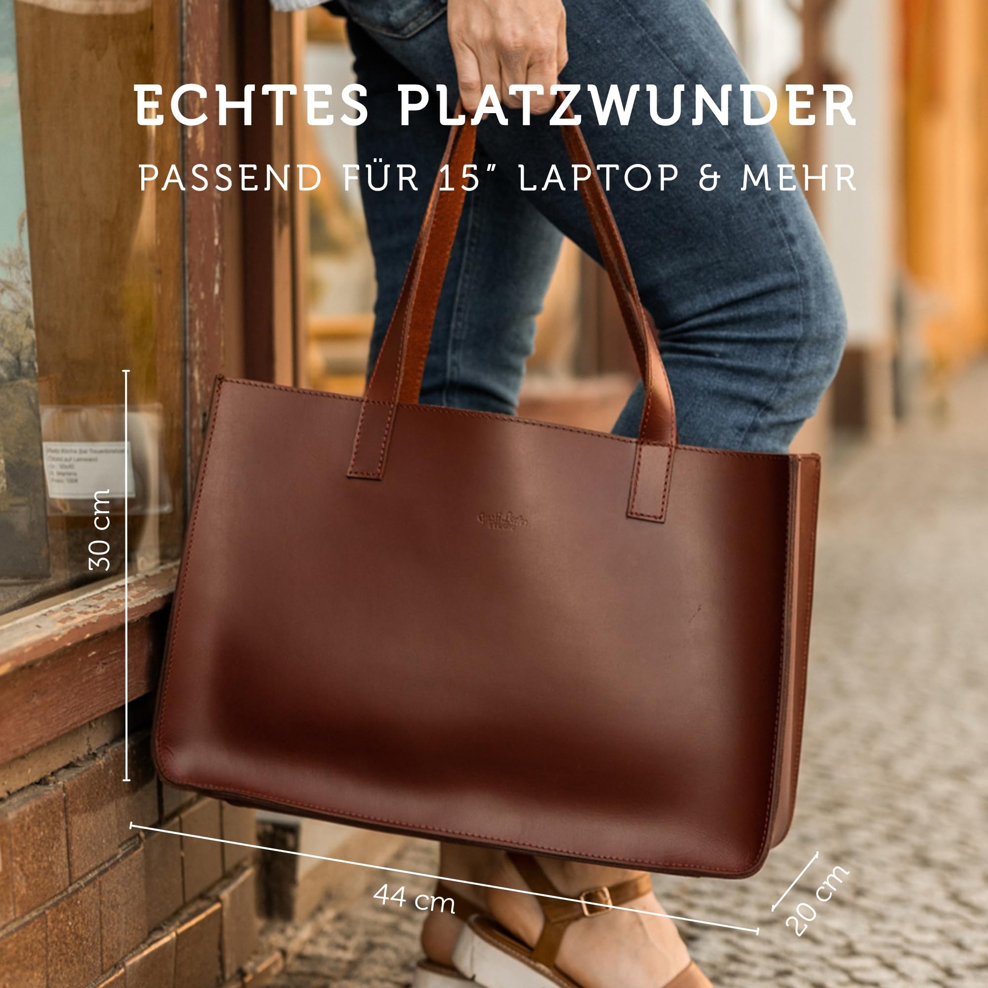Gusti Leder Handtasche Damen Shopper Agatha – Große Handtaschen für Damen aus Büffelleder mit AirTag-Fach für Uni & Büro – Tote Bag als Schultertasche Damen mit viel Stauraum