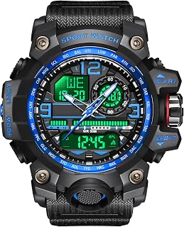 Militär Große Armbanduhr Herren Uhren Analog Digitaluhr 5 ATM wasserdichte Outdoor Taktische Sportuhr mit Wecker Datum 12/24H LED Stoppuhr für Männer Jungen Silikonband