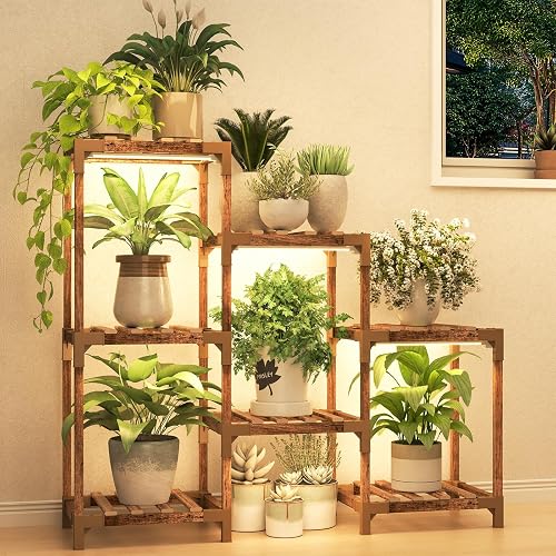 HOMKIRT Plant Stand Indoor Outdoor, Plant Shelf Corner Tall Plant Stand Flower Stand Wooden Tiered Plant Rack Holder Organizer Display for Multiple Plants for Patio Porch Balcony Garden（8 Tier）