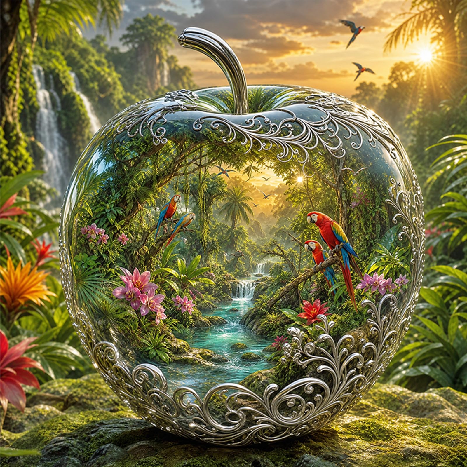 Landscape Full 11CT 3 Strands DIY Stamped Needlework Embroidery Kit for Beginners Adults Home Decor Cross Stitch Art and Crafts Kits 17.72x17.72in