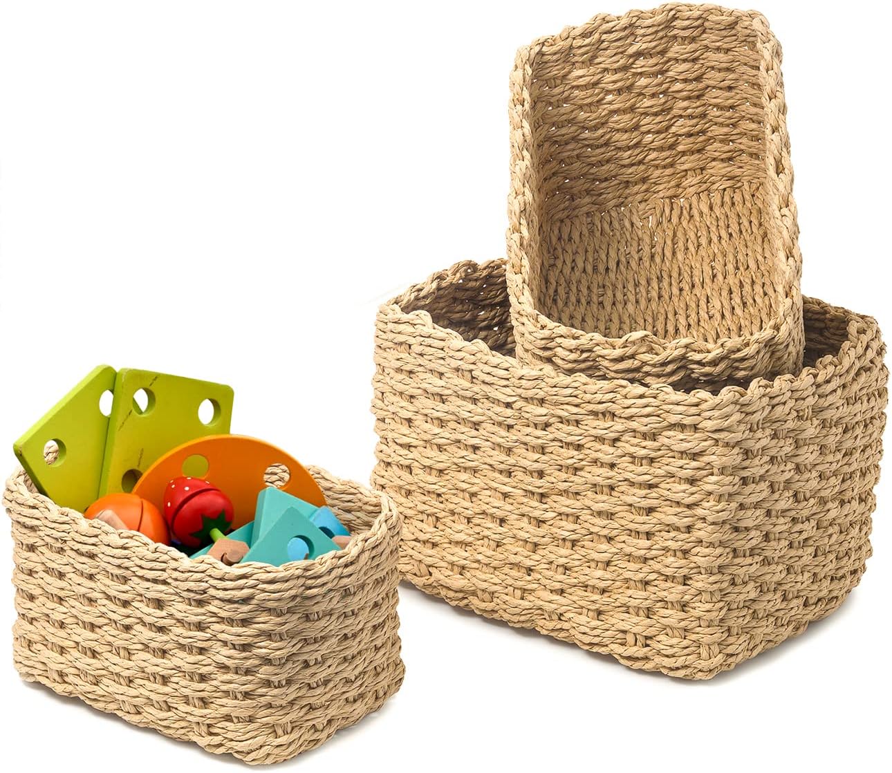 Set 2 Cestini Portaoggetti In Corda Di Cotone - Impilabili Per Bagno, Camera Bambini, Soggiorno - Foto 9