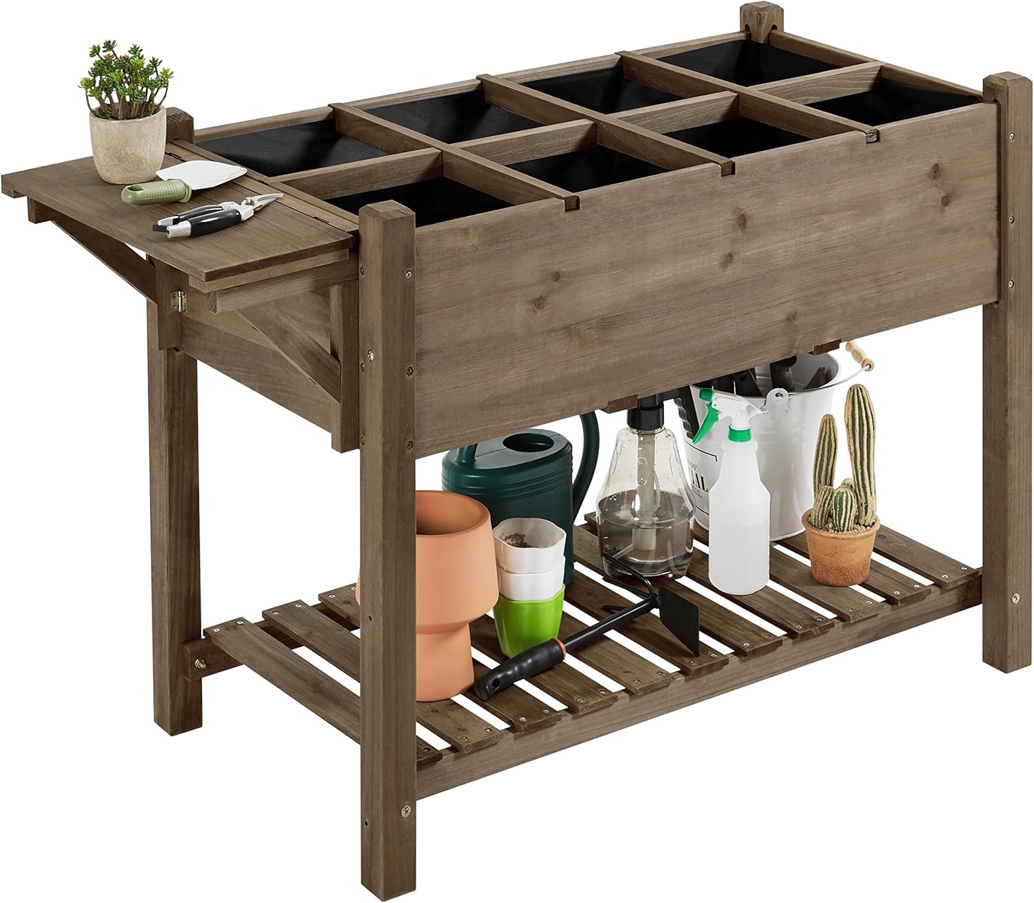 RELAX4LIFE Fioriera Rialzata In Legno Con Ruote - 120x59x84cm, 2 Ripiani, Per Orto E Giardino | Ideale Per Piante, Fiori E Attrezzi - Foto 14