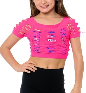 Girls Neon Fishnet Crop Top Sheer Mesh Short Sleeve Shirt for Back to School Dance Layering Ages 10 to 14