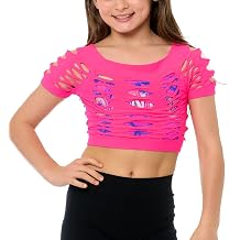 Malibu Sugar Girls Neon Fishnet Crop Top Shirts for Girls Sheer Mesh Short Sleeve Shirt for Dance Cheer Layering Ages 10-14