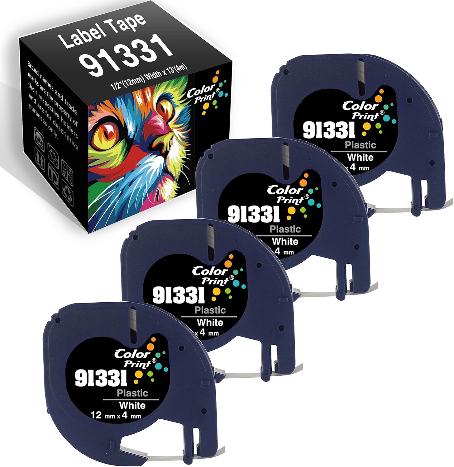 Makers LetraTag LT-110T LT-100H Plus LT-100T QX50 1/2-Inch x 13 Feet (4-Pack, Black on White)_AB
