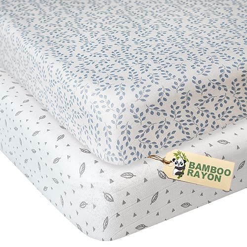 Sábanas de muselina para cuna para niñas y niños, sábana bajera de bambú de algodón orgánico para cuna estándar y colchón de cama infantil (52 x 28