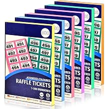 Bestus 6-Pack Cloakroom Raffle Tickets 1-500, Mixed colours - Numbered, Easy-tear, Tombola, Charity Events, Prize & Lucky Draws