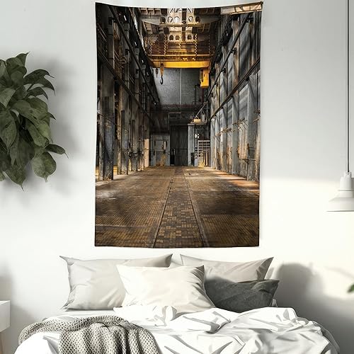 Miniatura 7 de Ambesonne Tapiz industrial, interior industrial de construcción de edificios de fábrica antigua, almacén espeluznante, colgante de pared para