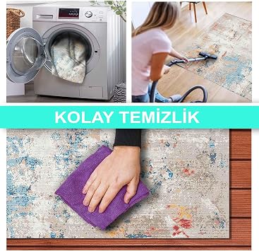 Latte Dizayn Laray Desenli Kadife Pamuk Tabanlı Yıkanabilen Kaydırmaz Antibakteriyel Salon Halısı 160x230