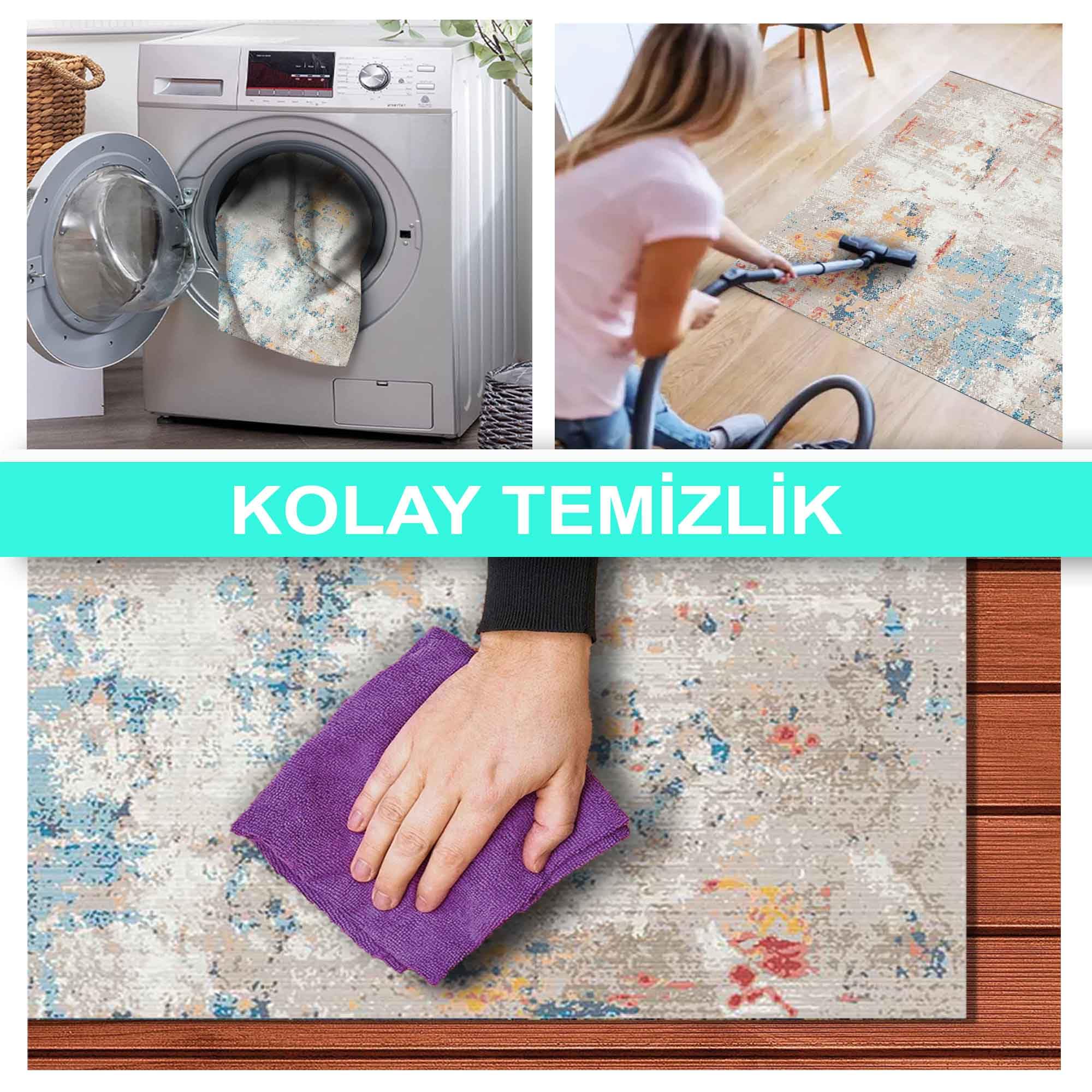 Latte Dizayn Laray Desenli Kadife Pamuk Tabanlı Yıkanabilen Kaydırmaz Antibakteriyel Salon Halısı 100x300