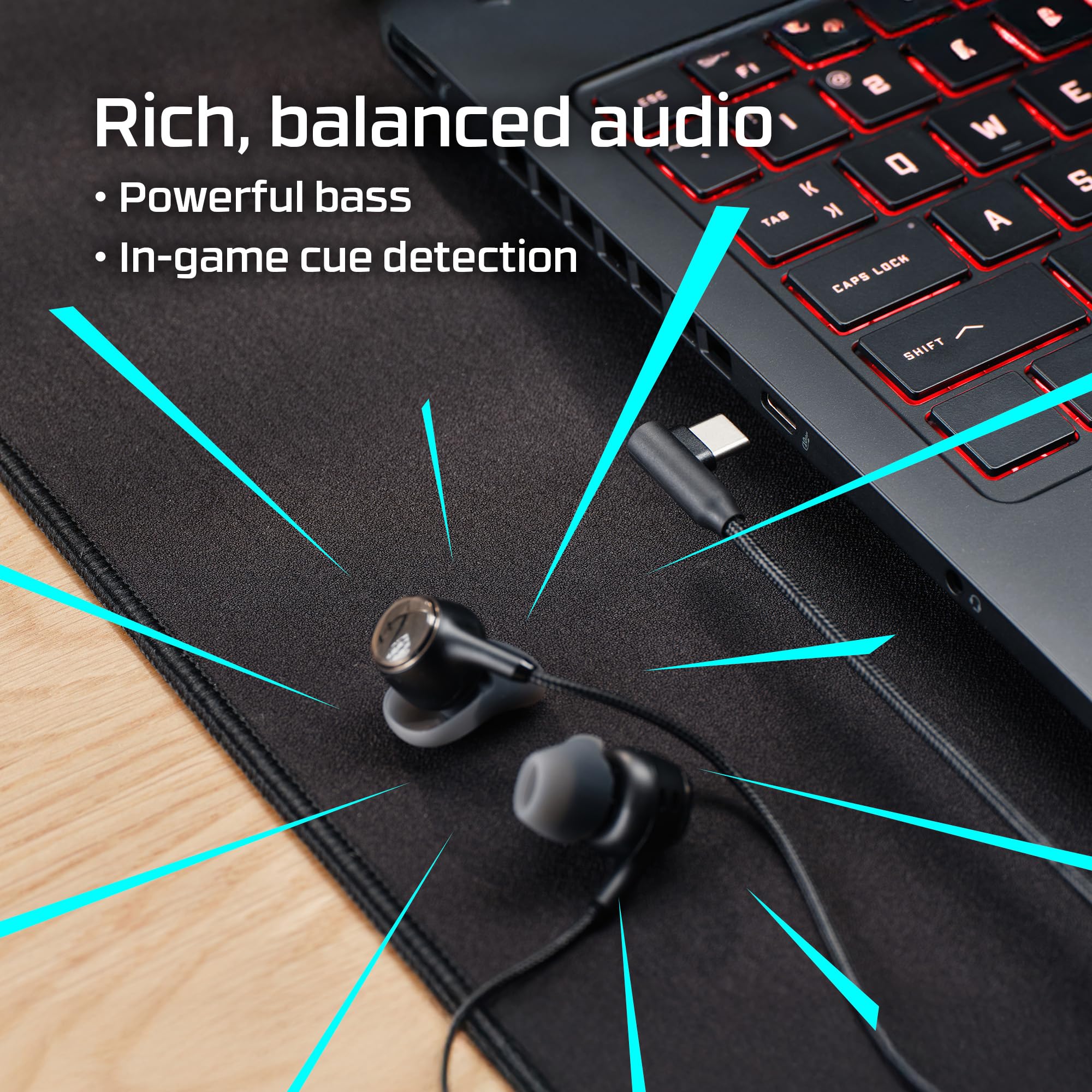 HyperX Cloud Earbuds III S Écouteurs avec câble USB multiplateforme, Son Surround, Coussinets 4 Tailles, Microphone avec Annulation de Bruit, Couleur Rouge
