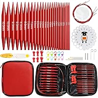 Vista 1 de Looen Juego de 57 agujas de tejer circulares de aluminio con asas ergonómicas, agujas de ganchillo intercambiables de 13 tamaños con estuche